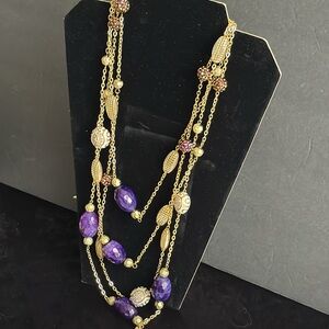 New Amrita Singh Multi Chain Gold & Purple Agate Stone Beaded Necklace